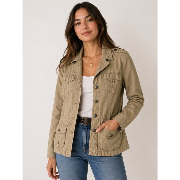 Dkny Jackets & Blazers - DKNY Jeans Utility Jacket Tan Cotton Military Style Button Front Women XL